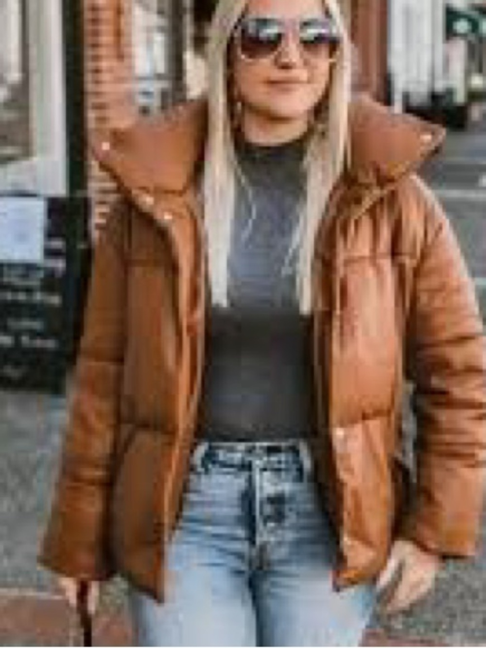 Bagatelle NYC Oversized Vegan Leather Puffer Jacket Saddle Brown Medium EUC
